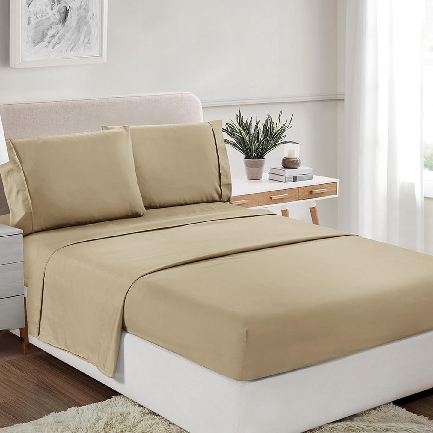 Viviland Floral Queen Sheet Set - 4 Piece Vintage Pink & Yellow Flower Patterned Bed Sheets - Soft, Breathable Microfiber Sheets with Deep Pocket, Non-Slip Fitted Sheets & Pillowcases