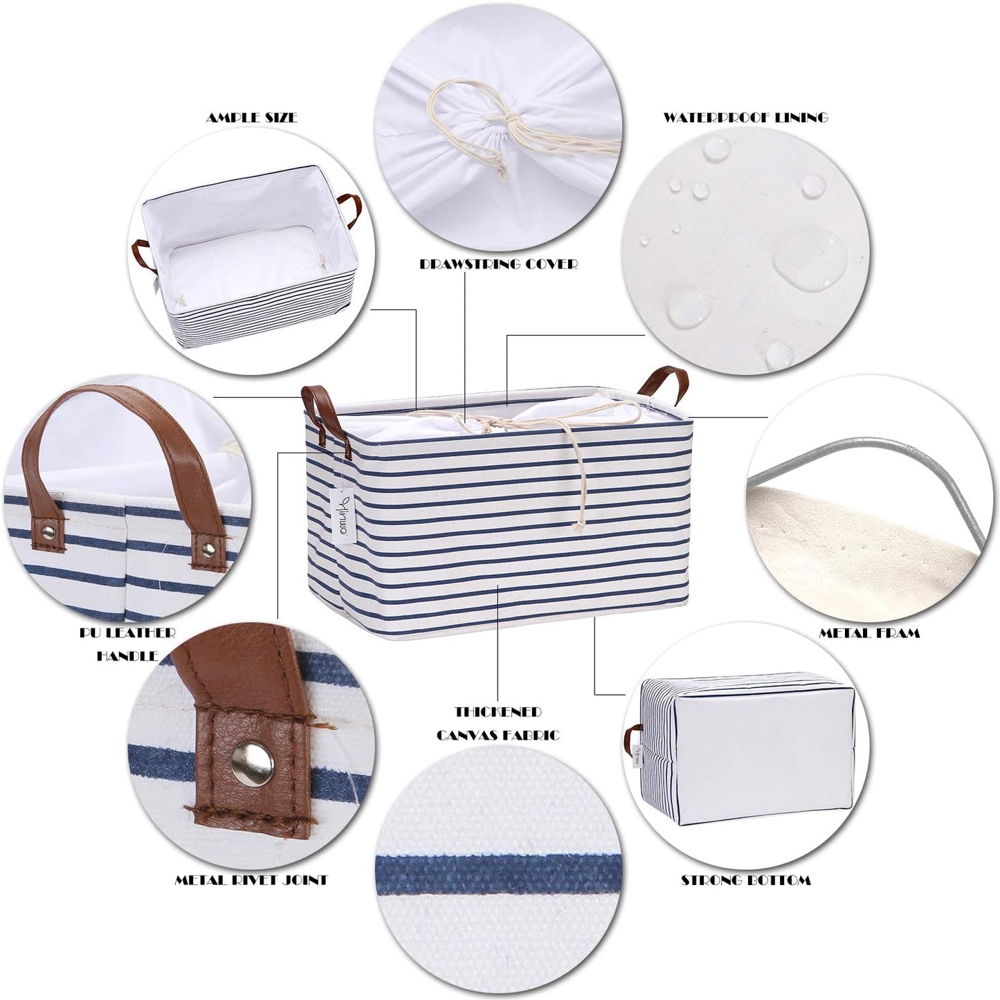 Hinwo 6-Pack Small Canvas Fabric Storage Baskets Set with Handles, Open Storage Bins, Cube Storage Organizer, Shelf Organizer Bins for Closet, 7.9L, 12 x 8 x 5 Inches, Grey Stripe