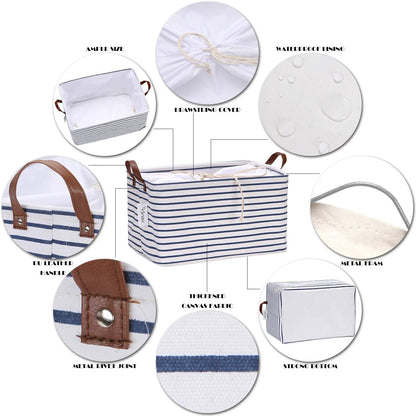 Hinwo 6-Pack Small Canvas Fabric Storage Baskets Set with Handles, Open Storage Bins, Cube Storage Organizer, Shelf Organizer Bins for Closet, 7.9L, 12 x 8 x 5 Inches, Grey Stripe