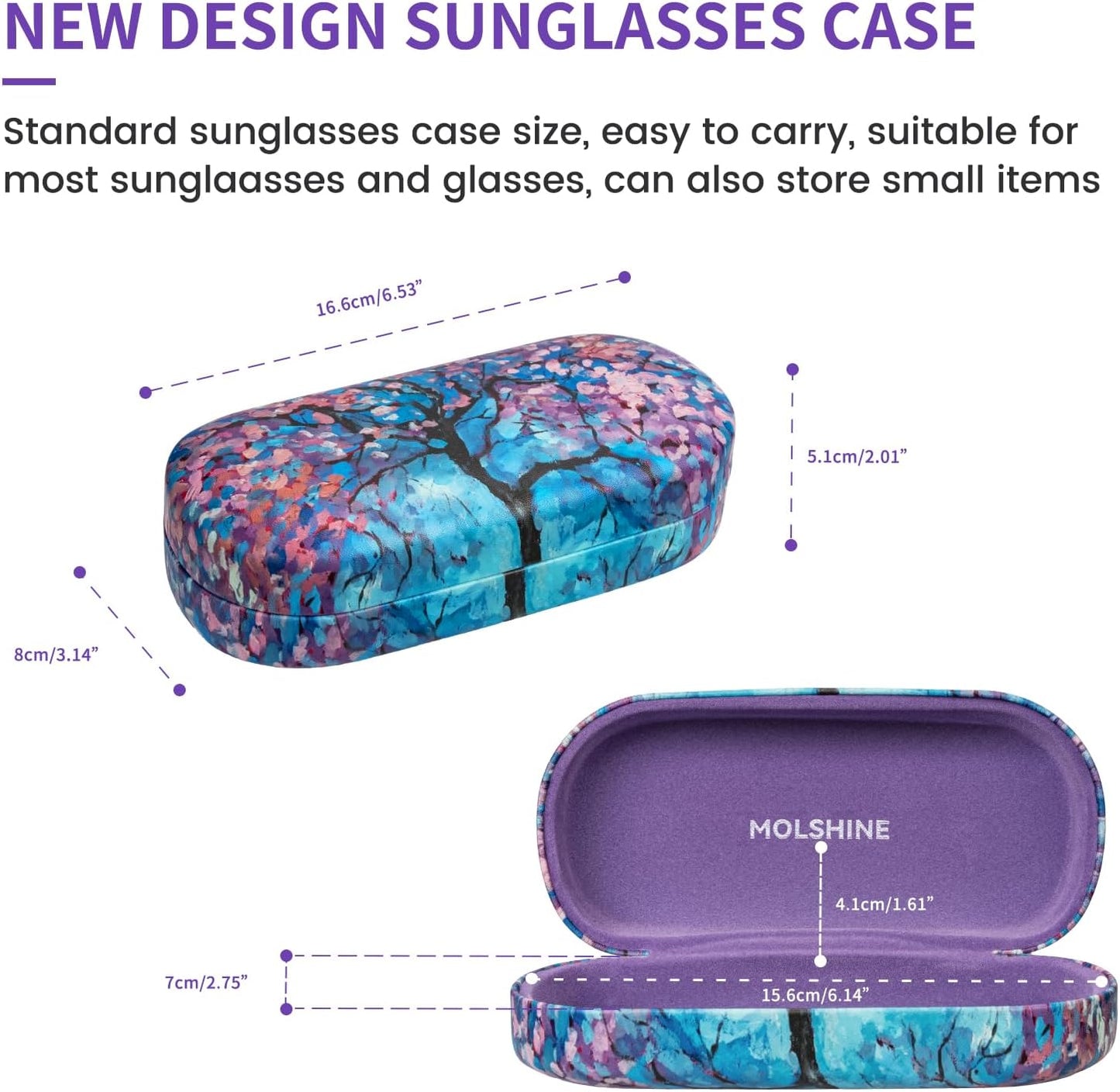 molshine Hard Shell Leather Sunglasses Case,Classic Large Glasses Case for Women Men,Sunglass Eyeglasses