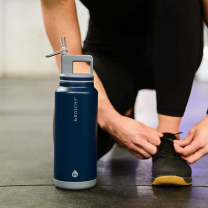 GROSCHE Alpine Flip 'N Sip 16oz Insulated Water Bottle - Stainless Steel, Leakproof Flask with Straw - Perfect for Gym, Travel, Sports & Outdoor Use, Canadian Brand! - 16 fl. oz, Scuba Blue