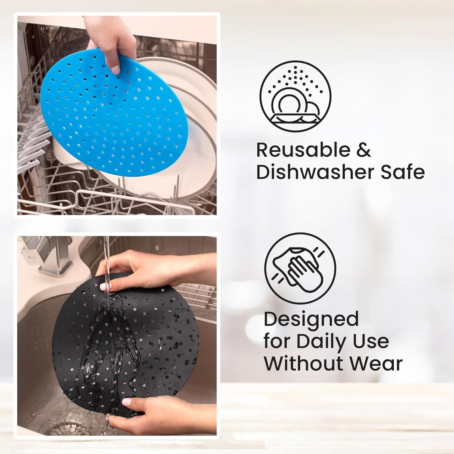Collapsible Silicone Air Fryer Basket Liners Pot - AirFryer Liners Reusable Bowls for 5 Quart or Bigger - Air Fryer Accessories 2 Pack - Round Silicone Liners (Red & Black)