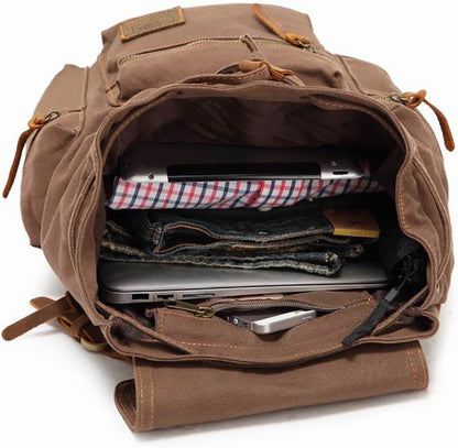 AUGUR Canvas Backpack,17 inch Laptop Backpack Vintage Canvas Leather Backpacks Casual School College Bag Pack Bookbag Hiking Travel Rucksack Daypack (L-Coffee)