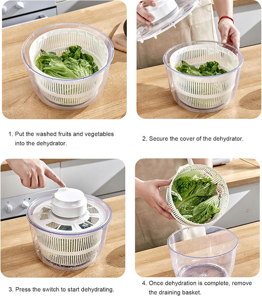 Electric Salad Spinner, 5L Capacity USB Vegetable Dryer and Salad Dryer with Filter Basket, Vegetables Washer Dryer Salad Cleaner and Dryer for Vegetables, Noodles, and Fruits - PuriLite