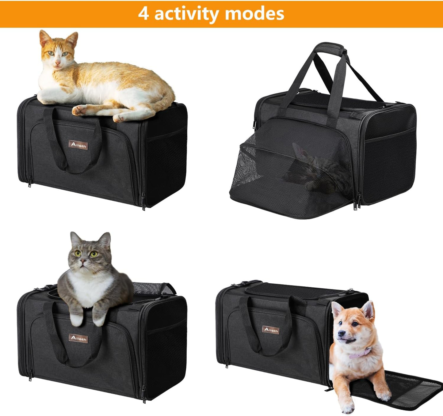 Alioth Cat Carrier, Soft-Sided Mesh Pet Airline Travel Carrier Bag, Portable Small Medium Cats Carrier, Collapsible Breathable Puppy Carrier, Black