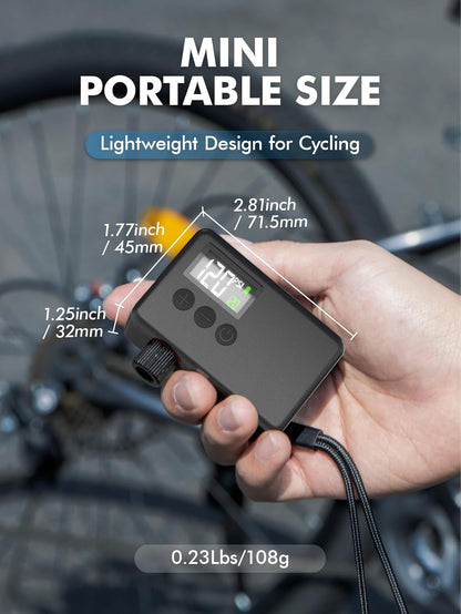 GPUTEK Mini Bike Tire Air Pump: Fast Inflate Portable Small Electric Bicycle Pump for Presta and Schrader Valves, 120 Psi High Pressure Pump with Digital Gauge for Road Bike, Mountain Bike, E-Bike