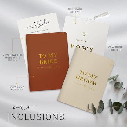 Wedding Vow Books His and Hers, Gold Foil Lettering & Keepsake Sleeve, Wedding Day Essentials, Beautiful His and Hers Gifts for The Bride and Groom (Cream & Cream)