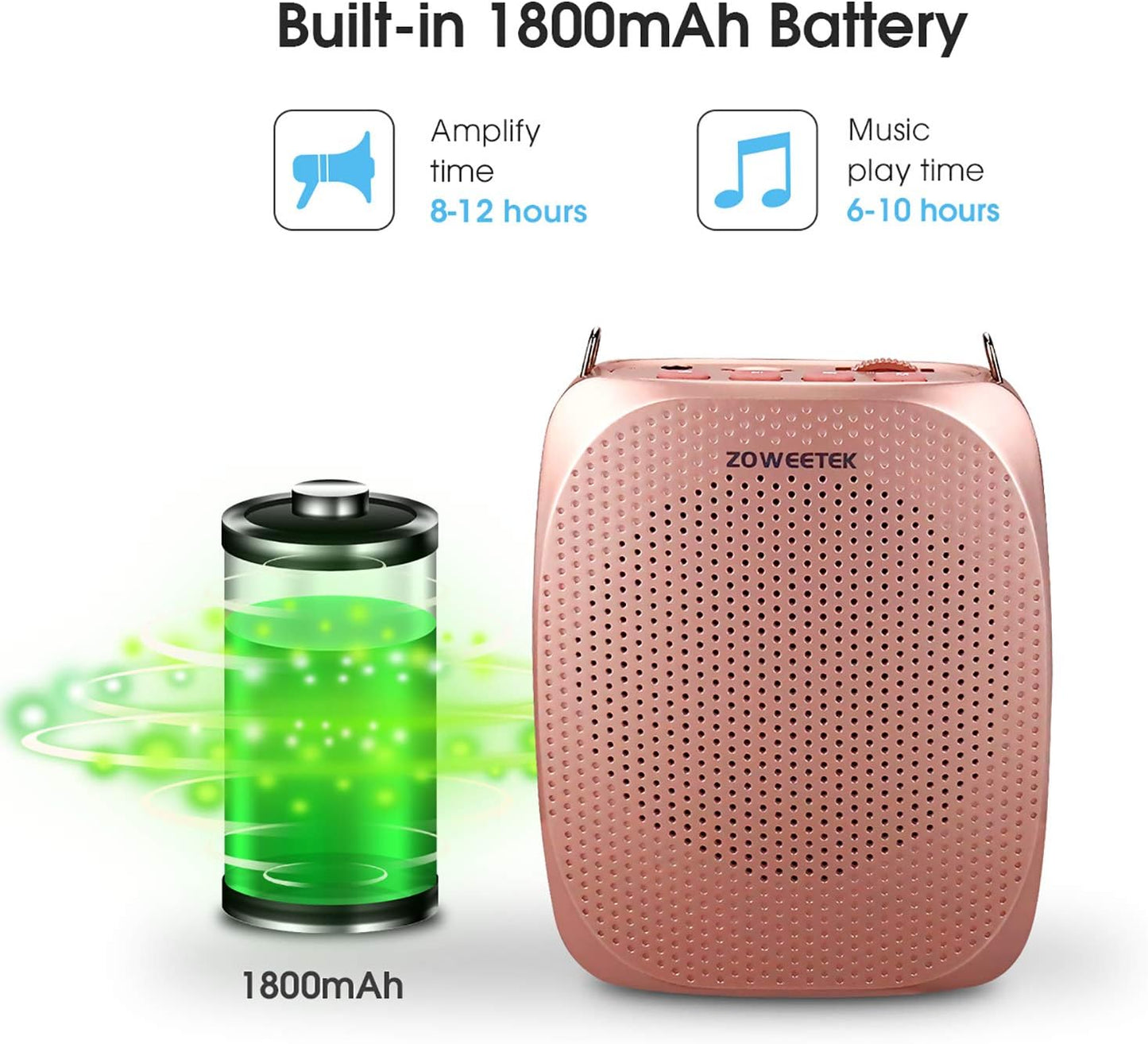 ZOWEETEK Voice Amplifier with Microphone Headset,1800mAh Rechargeable Portable Amplifier for Teachers, Tour Guide,Yoga,Fitness, Training, Meeting,Classroom