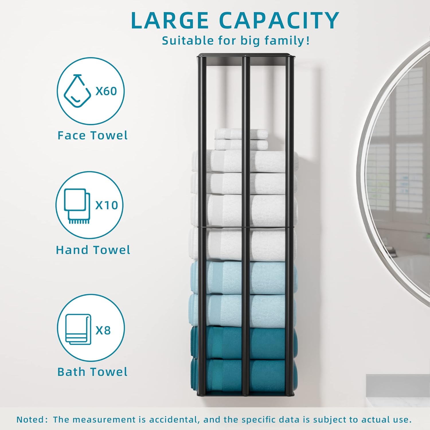 Wall Mounted Towel Rack with Shelves – 78cm Metal Bathroom Towel Holder with Dual Shelves and Vertical Bars for Rolled Towels, Matte Black - PuriLite