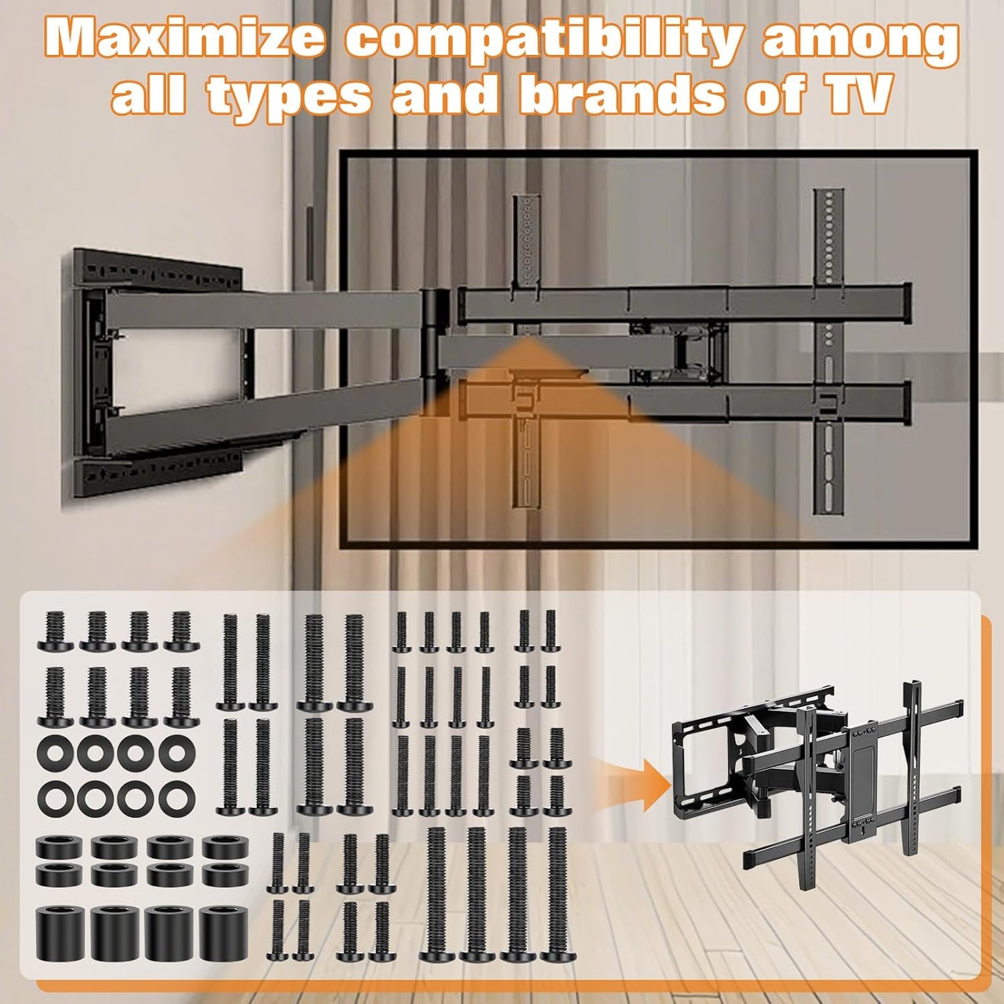 Universal TV Mounting Hardware Screw Kit Set - M4 M5 M6 M8 Screws,Spacers and Washers for Most TV/Monitor VESA Mount, TV Mount Replacement Screws with Box up to 80 inch(Black)