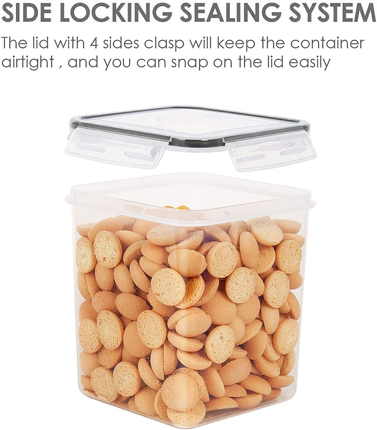 Vtopmart Extra Large Tall Airtight Food Storage Containers, 4 Pieces 6.5L Plastic Kitchen Pantry Storage Containers for Spaghetti, Flour and Baking Supplies - Include 24 Labels, Black