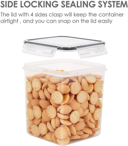 Vtopmart Extra Large Tall Airtight Food Storage Containers, 4 Pieces 6.5L Plastic Kitchen Pantry Storage Containers for Spaghetti, Flour and Baking Supplies - Include 24 Labels, Black