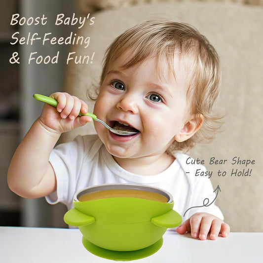 ninecessary Stainless Steel Baby Bowls with Silicone Sleeve 4 Pack, Stay Put Suction Bowls for Toddlers & Kids Food Feeding | Non-Slip, BPA-Free Bowls for Cereal, Soup & Snacks - PuriLite