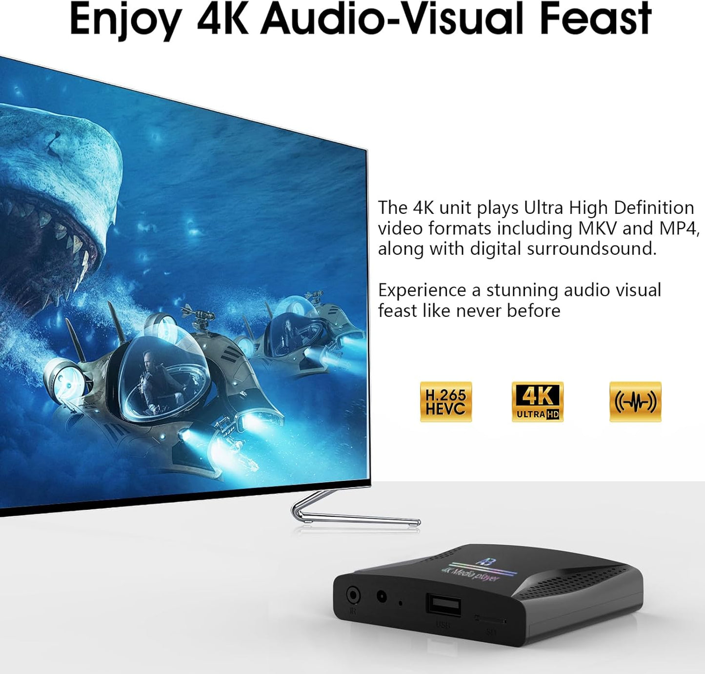 4K Ultra HD Digital Media Player for USB Drives and microSD Cards,Featuring HDMl and Analogy AV,Digital Signage,with Automatic Playback,Resume and Looping Capability for H.265 Videos,Music and Photos