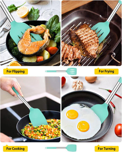 Pack of 2 Silicone Slotted Spatula,Non Stick Solid Kitchen Turner, High Heat Resistant BPA Free Cooking Utensils for Fish, Eggs, Pancakes（Black