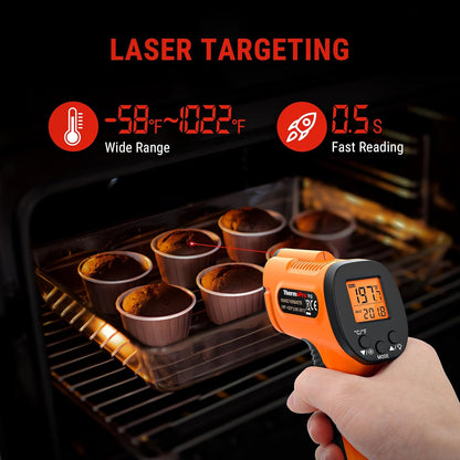 ThermoPro TP30 Infrared Thermometer Gun, Non Contact Temperature Gun with Adjustable Emissivity, Laser Thermometer Gun for Cooking, Pizza Oven, Griddle, Engine, HVAC -58°F ~1022°F (Not for Human)