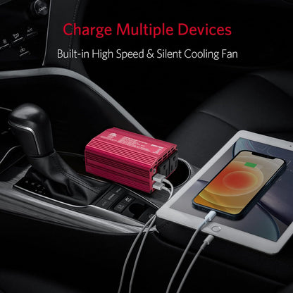 BESTEK 300W Car Power Inverter with 20W PD USB C and QC3.0 Quick Charging, DC 12V to 110V AC Car Plug Adapter Outlet Converter Multi-Protection Car Charger Power Inverter for Laptop Computer