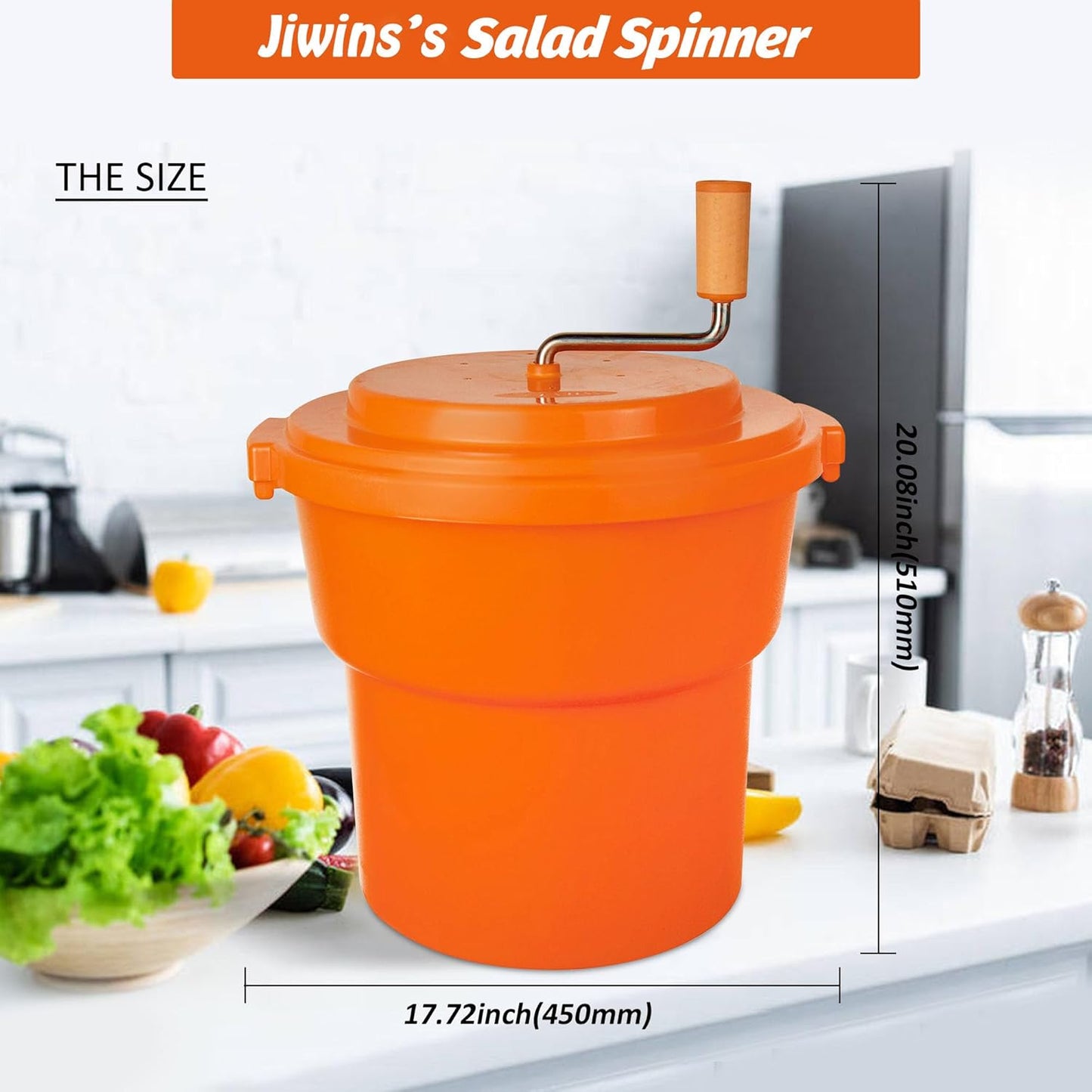 Jiwins Commercial Salad Spinner Large, 5 Gallon/19 Liter Manual Salad Spinner Jumbo Lettuce Spinner Lettuce Dryer-Dries up to 7 Heads of Lettuce