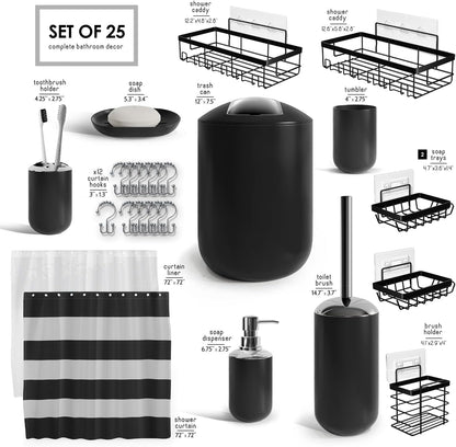 Clara Clark Bathroom Set - Gray Bathroom Accessories Set, Bathroom Sets with Shower Curtain and Rugs, 23PC Shower Curtain Set with Liner, Soap Dispenser, Soap Dish, Toilet Brush Holder, and Trash Can