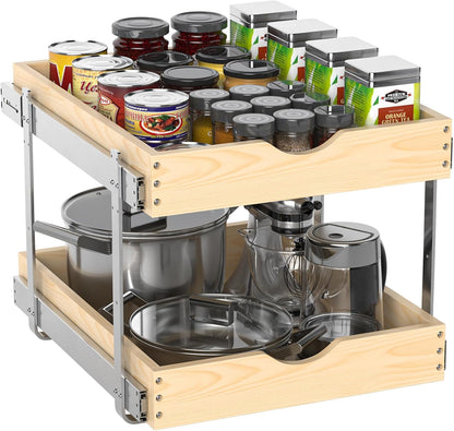 Wooden Pull Out Cabinet Organizer, Slide Out Drawer for Kitchen Organizers and Storage, Soft Close, Heavy Duty, Full-Extension