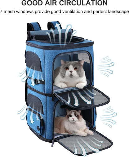 Double Cat Carrier for 2 Cats,Dog Backpack Carrier for Medium Dogs,Double Compartment Pet Carrier Backpack for Dual Pets,for Outdoor Traveling/Stroll and Picnic