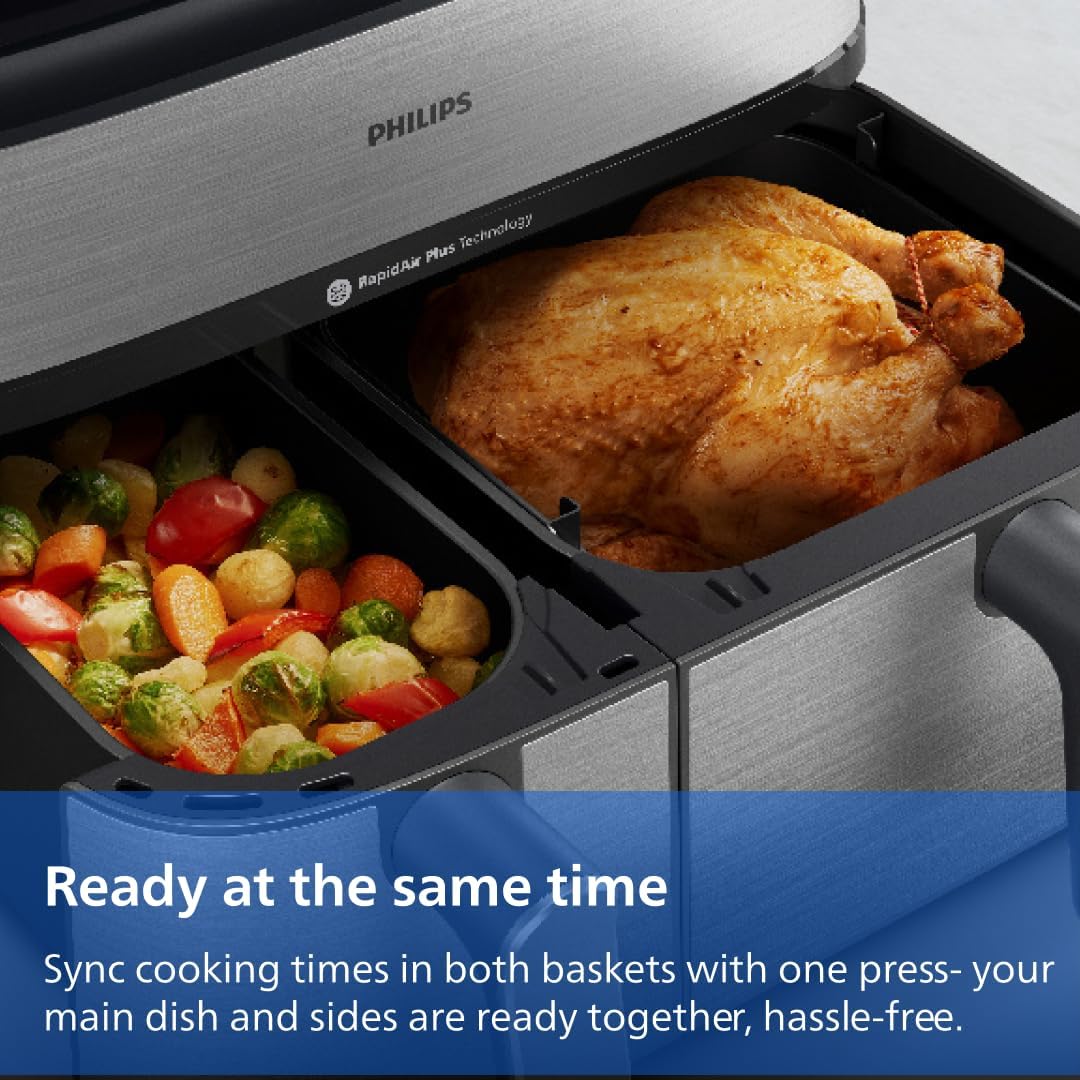 Philips 5000 Series 9.6qt (9L) Dual Basket All-in-One Air Fryer & Steam Cooker – 19 in One Cooking Functions, RapidAir Plus + Steam, Auto Steam Clean (NA555/00)
