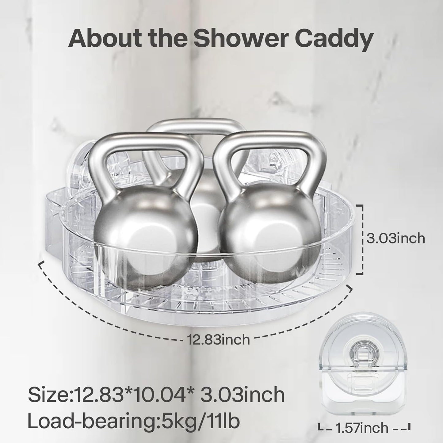 360° Rotating Corner Shower Caddy with Strong Suction Cups, Waterproof Bathroom Organizers and Storage Accessories, Easy to Install and Removable Shower Shelves for Vanity Kitchen Home