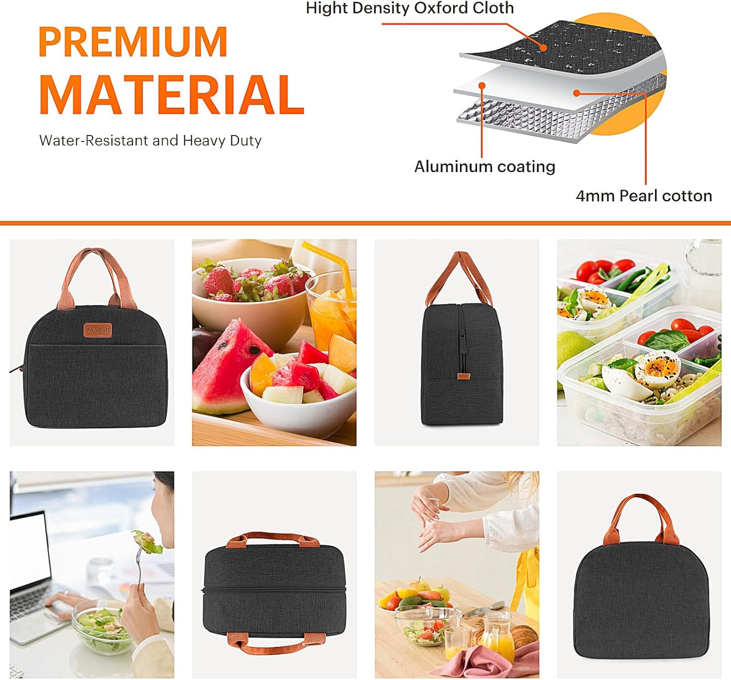 Lunch Bag for Women & Men Adult Insulated Lunch Box, Small Leakproof Cooler Food Lunch Containers Reusable High Capacity Lunch Tote Bags for Work, Travel, Outdoor
