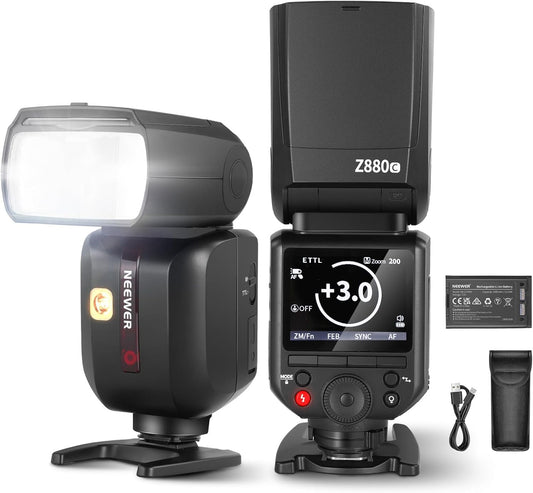 NEEWER Z880-C 2.4G 76Ws TTL Camera Flash Speedlite Compatible with Canon, Upgraded UI, Adjustable Modeling Lamp, TTL/M Quick Switch TCM Key, 1/8000s HSS 7.2V/3000mAh Battery 600 Full Power Flash