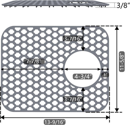 BEHOK 2 Pack Silicone Sink Protector for Kitchen Sink Bathroom Sink 13.58"x 11.6" Sink Mat, Non-Slip and Durable Silicone Sink Grid, Rear Drain (Gray)