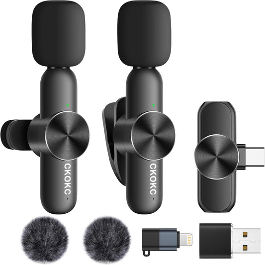 CKOKC Wireless Microphone for iPhone - Android Phone and Laptop PC, USB Microphones for Podcasting, Lavalier Microphone for Interview Video Vlog YouTube