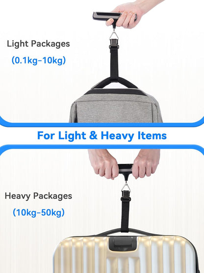 Luggage Scale, Dr.meter Digital Hanging Weight Scale with Tape Ruler, Portable Suitcase Scale 110lb/50kg Backlight LCD Display Electronic Scale Travel Essentials Traveler Gifts, Overload Alarm-Silver
