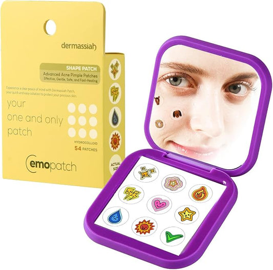Acne Pimple Patches for Face 54 Count with Mirror Case for Day & Night Use - Hydrocolloid Pimple Pads, Emoji-Themed Blemish Dots, Clear Skin Treatment (Shape.)