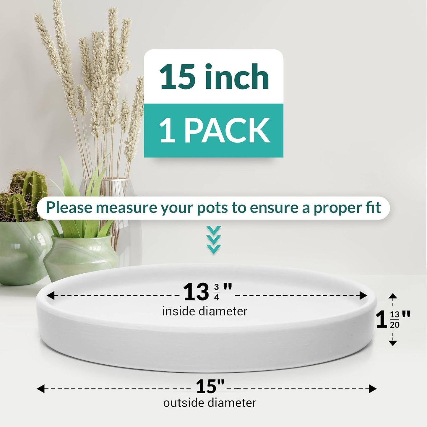 Heavy Duty Ceramic Black Plant Saucer - with Silicone Feet for Added Surface Protection - Scratch-Resistant Plant Drip Trays for Pots 8.3" at the Base or Less, Plant Plate, 7-8 Inch Plant Saucer
