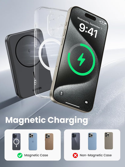 UGREEN Magnetic Power Bank 5000mAh, 15W USB C PD Fast Charge Portable Charger Compatible with iPhone 16 Pro Max, 15,14 Plus, 13, 12 Series with 60W 0.5M Cable, Black