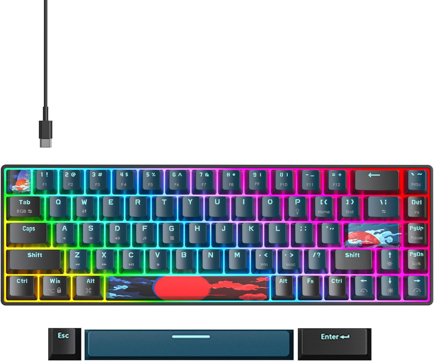 Fogruaden Full Size Mechanical Keyboard, Green Matcha Keyboard, Wired USB 104 Keys RGB Backlit Gaming Keyboard with Number Pad, Red Switches, NKRO Mechanical Keyboard for Windows Laptop PC Gamer