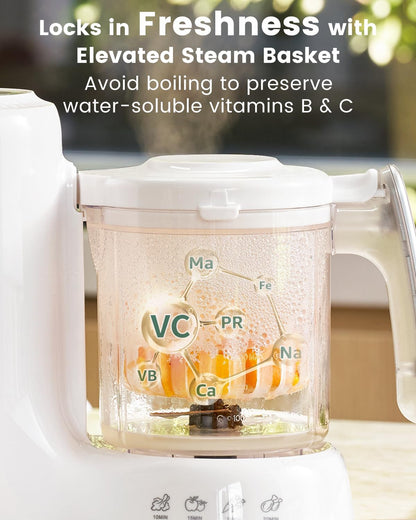Grownsy Baby Food Maker, Steamer & Blender Food Processor, White Steamer, Blend, Sterilize, Heat, Thaw - Baby Food Robot for Weaning, Easy to Use and Clean