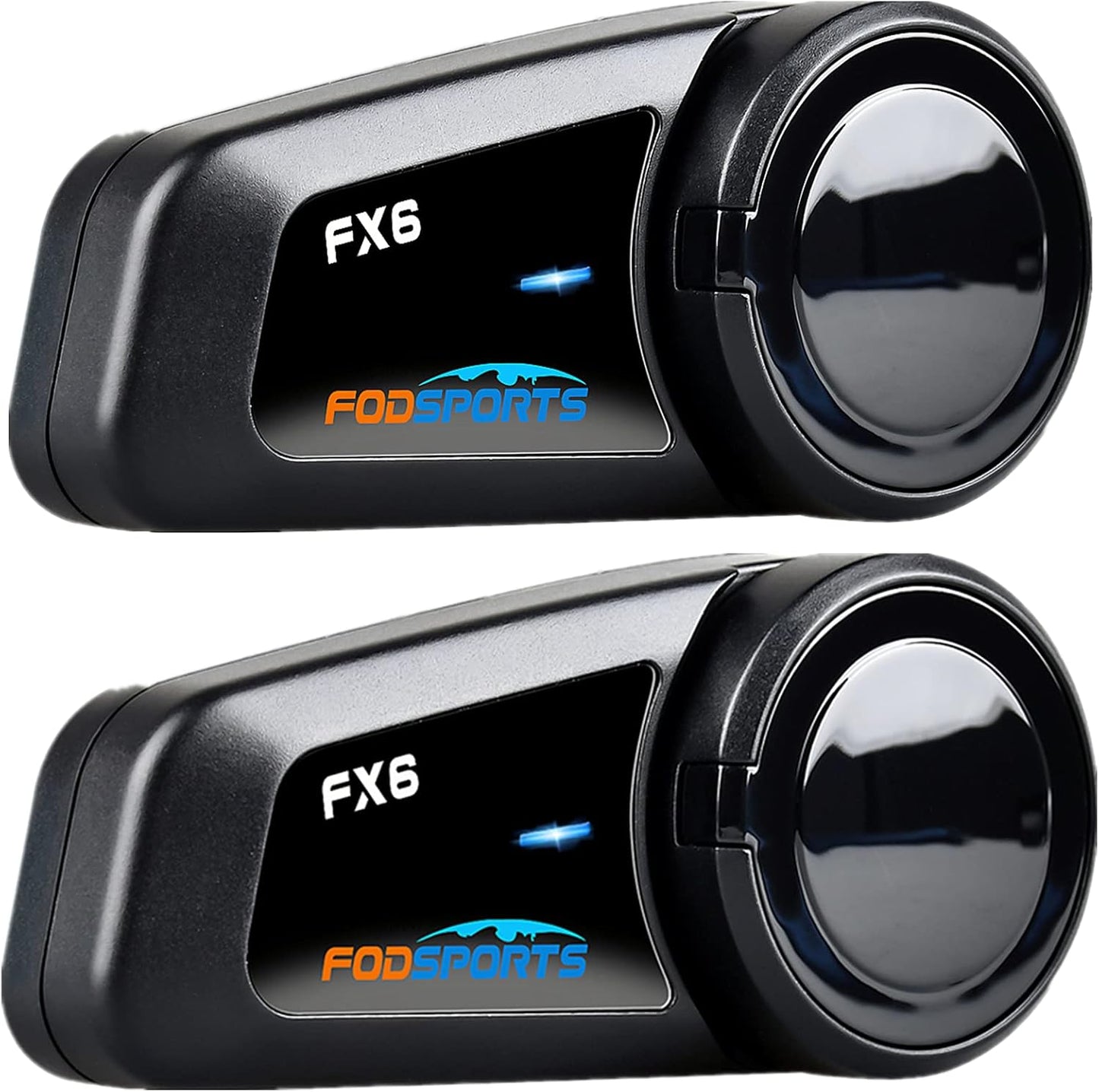 Fodsports FX6 Motorcycle Bluetooth Headset – 6 Riders Group Intercom 1000m Range, Helmet Communication System with Noise Cancellation, Voice Dial & Ride-While-Charging (2 Pack)