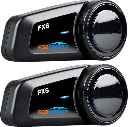 Fodsports FX6 Motorcycle Bluetooth Headset – 6 Riders Group Intercom 1000m Range, Helmet Communication System with Noise Cancellation, Voice Dial & Ride-While-Charging (2 Pack)