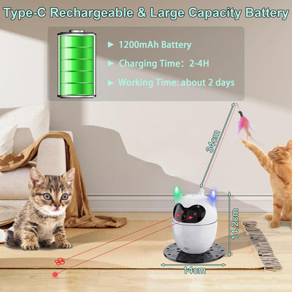 Automatic Cat Toy, 2in1 Rechargeable Interactive Cat Toy - Rotating Feather & Dual Laser, Remote Control, Cat Laser Toy for Indoor Cats Kittens