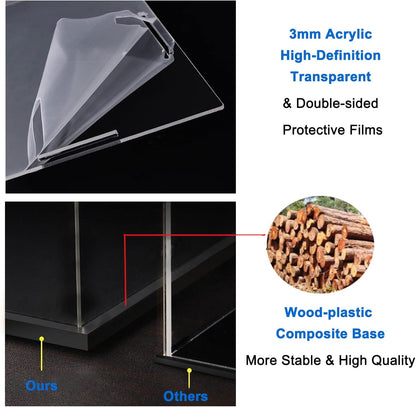 Thickened Clear Acrylic Display Case for Lego 10330 43268 76450 42170 10295 10353 Collectibles, Transparent Box Dustproof Protection with Wood-Plastic Base & String Light, Black Inside 40x20x20cm