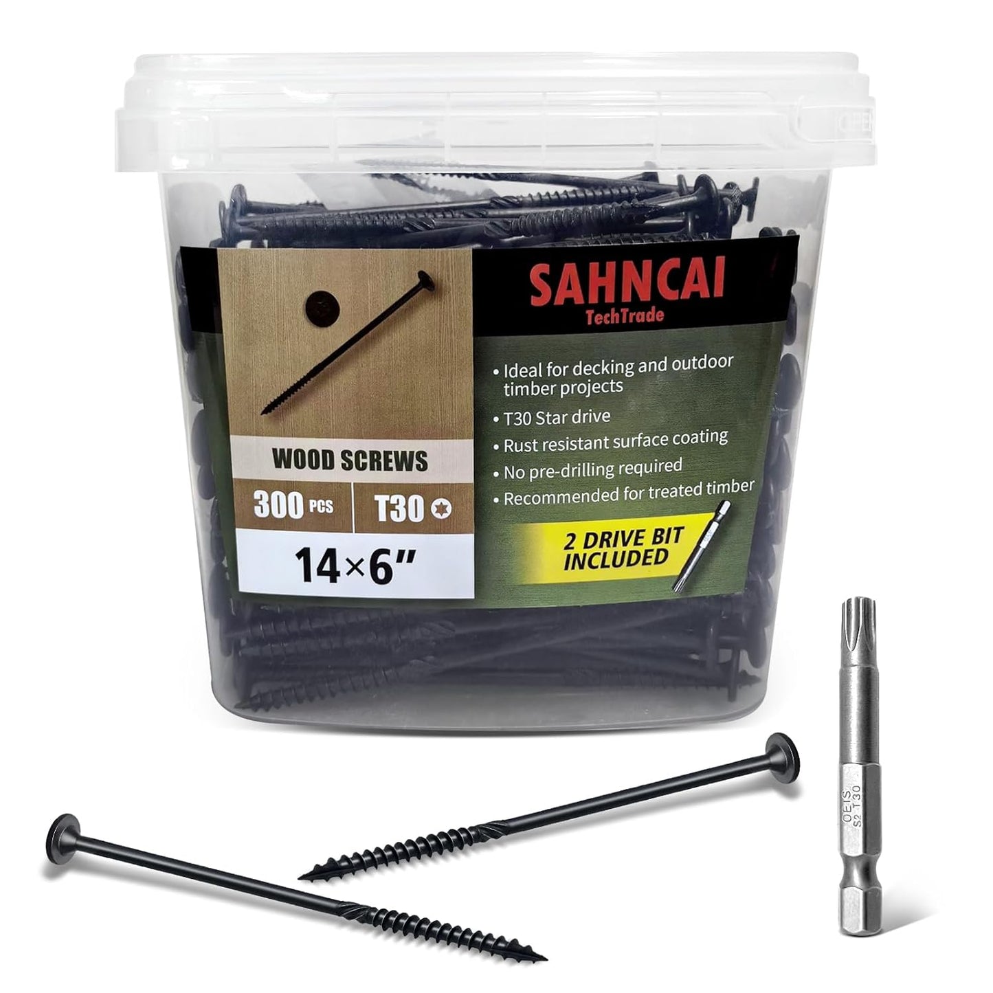 Wood Screws #14 x 6 Inch, Deck Screws 50Pcs,T30 Star Drive Outdoor Screws, Rust Resistant Timber Screws for Timber/Log/Landscaping Wood (#14 x 6)