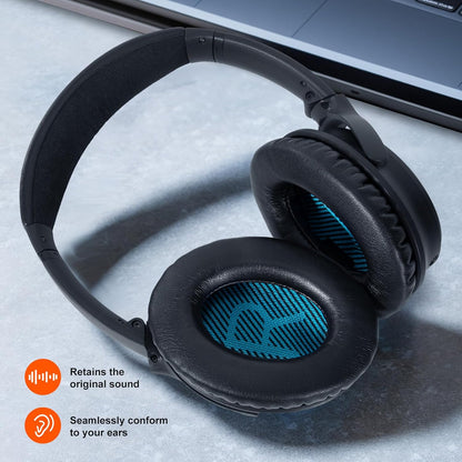 Replacement Ear Pads Earpads for Bose QuietComfort QC 2 15 25 35 Ear Cushion for QC2 QC15 QC25 QC35 SoundLink SoundTrue Around-Ear II AE2 (Black)