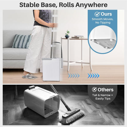 Mop and Bucket Set with AUTO Pump, 3-Zone Separate Dirty and Clean Water, Flat Mop and Bucket System with Wringer and Wheels, 4 Reusable Microfiber Pads, One-Touch Water Filling for Home Cleaning