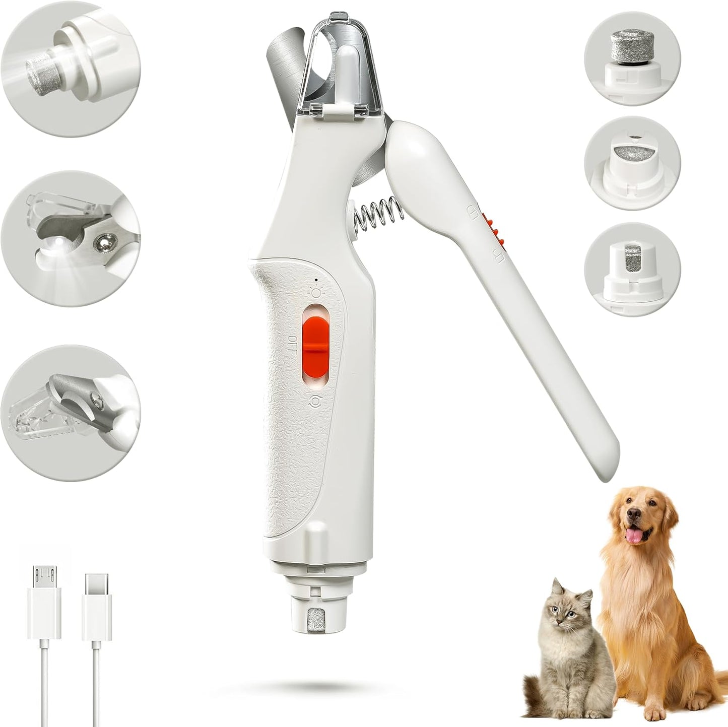 CATPICK 2-in-1 Cat Nail Clippers & Dog Nail Clippers Trimmers for Large Medium Small Dogs Cats Claw Trimmer Quick Sensor and Safety Guard USB Rechargeable with 2 LED Lights Dogs Nail Trimmer