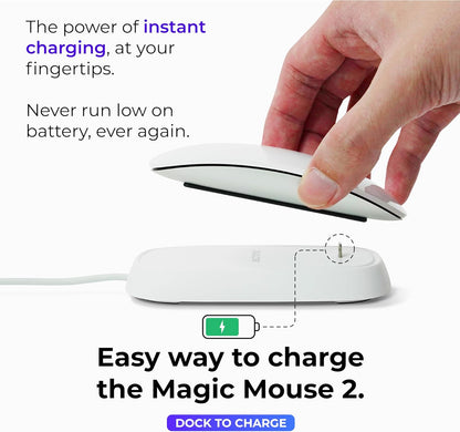 Ascrono - Charging Station Compatible with Apple Magic Mouse 2 - White - Perfect Accessories | Usable As Charging Dock, Stand & Charger | Includes 5ft (1.5m) USB-A Cable | Lightning Connector