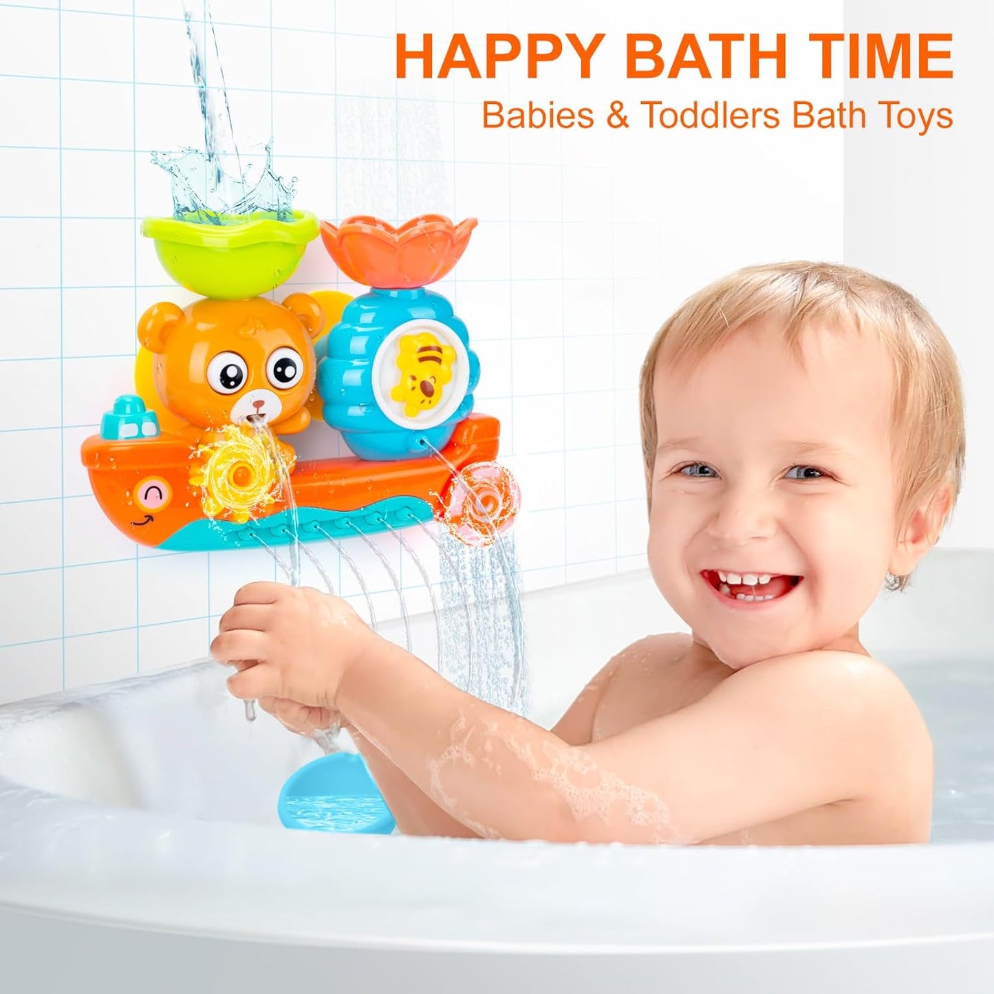 Toddler Bath Toy Water Play Set, Sensory Bathtub Toy with Gears and Waterfall for Babies and Kids Ages 1–3 - PuriLite