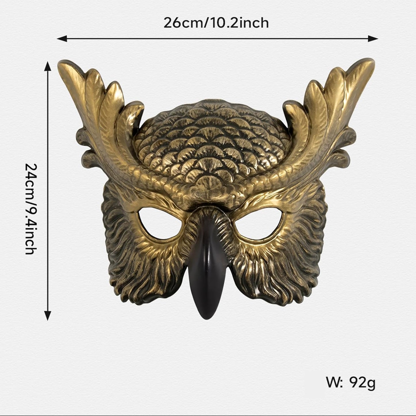 whitefeather Decorative Owl Masquerade Mask, Half Face, Halloween Costume Accessory