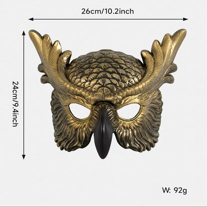 whitefeather Decorative Owl Masquerade Mask, Half Face, Halloween Costume Accessory