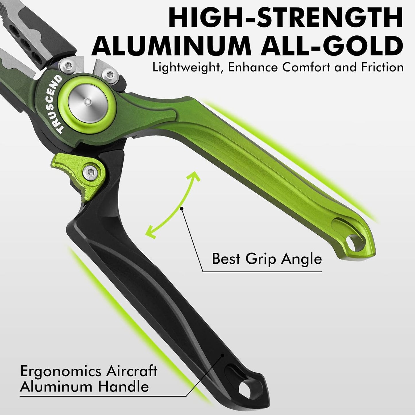 TRUSCEND Lockable Handy Fishing Pliers with Innovative Ergonomic Handle, Saltwater Corrosion Resistant Teflon Coated Fishing Tool, Multi-Function Fishing Gear with Mo-V Cutter, Amazing Fishing Gift